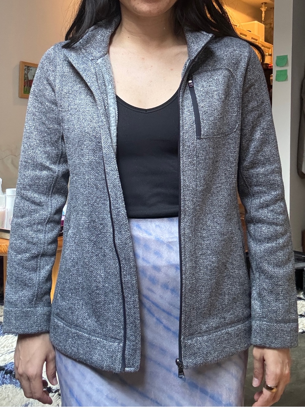 Herringbone Gray Zip-Up Jacket